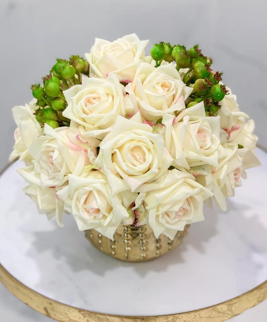 Real Touch Mixed Rose Centerpiece Gold - Flovery