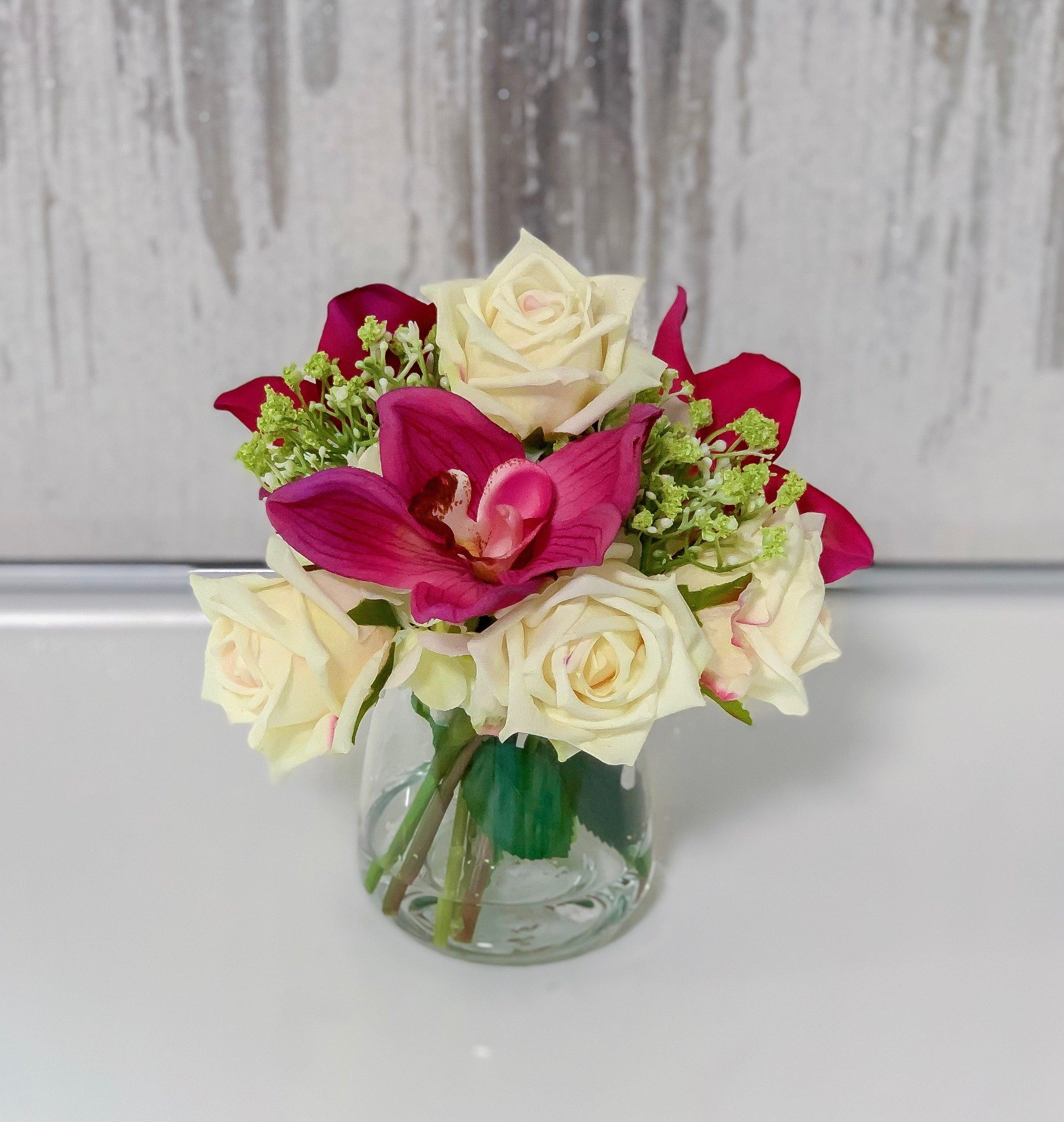 Real Touch Rose Mixed Orchid Arrangement - Flovery
