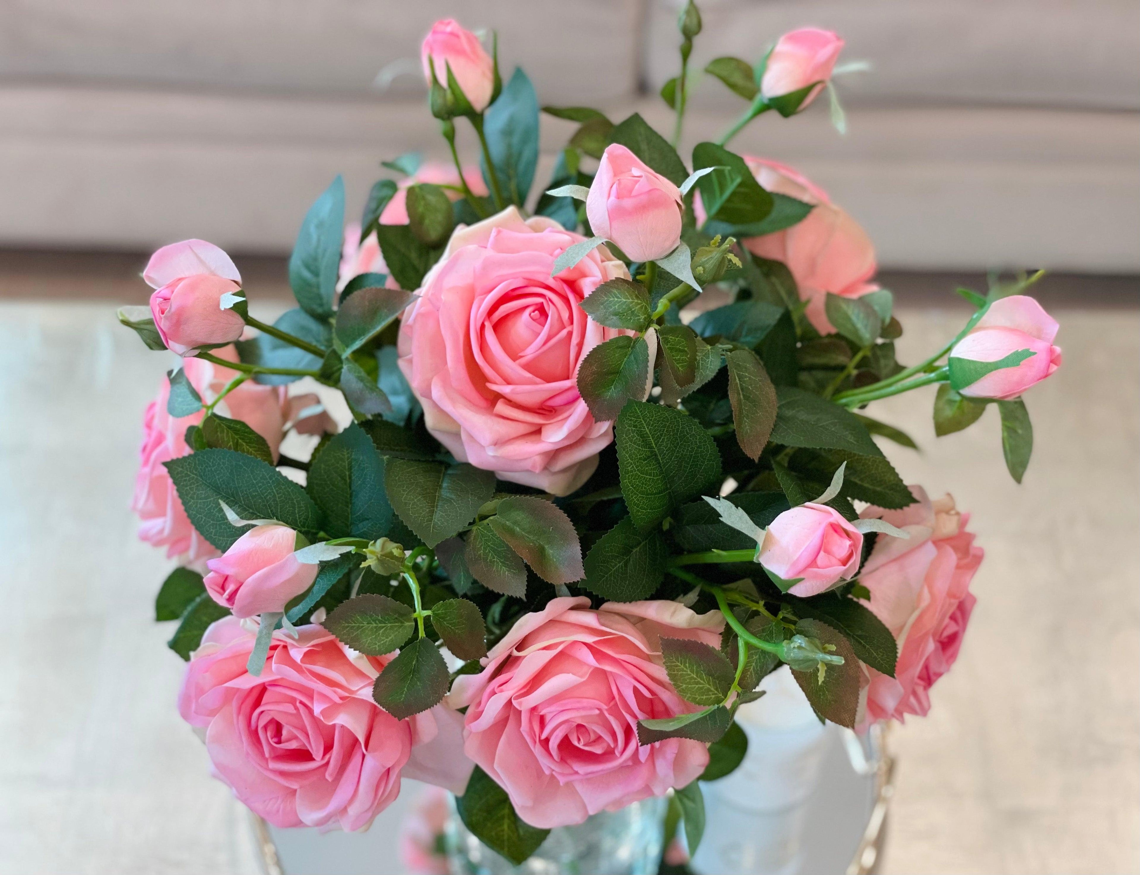 Real Touch English Roses Arrangement Tall Vase - Flovery