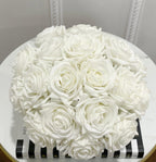 Real Touch White Rose Centerpiece Round Vase - Flovery