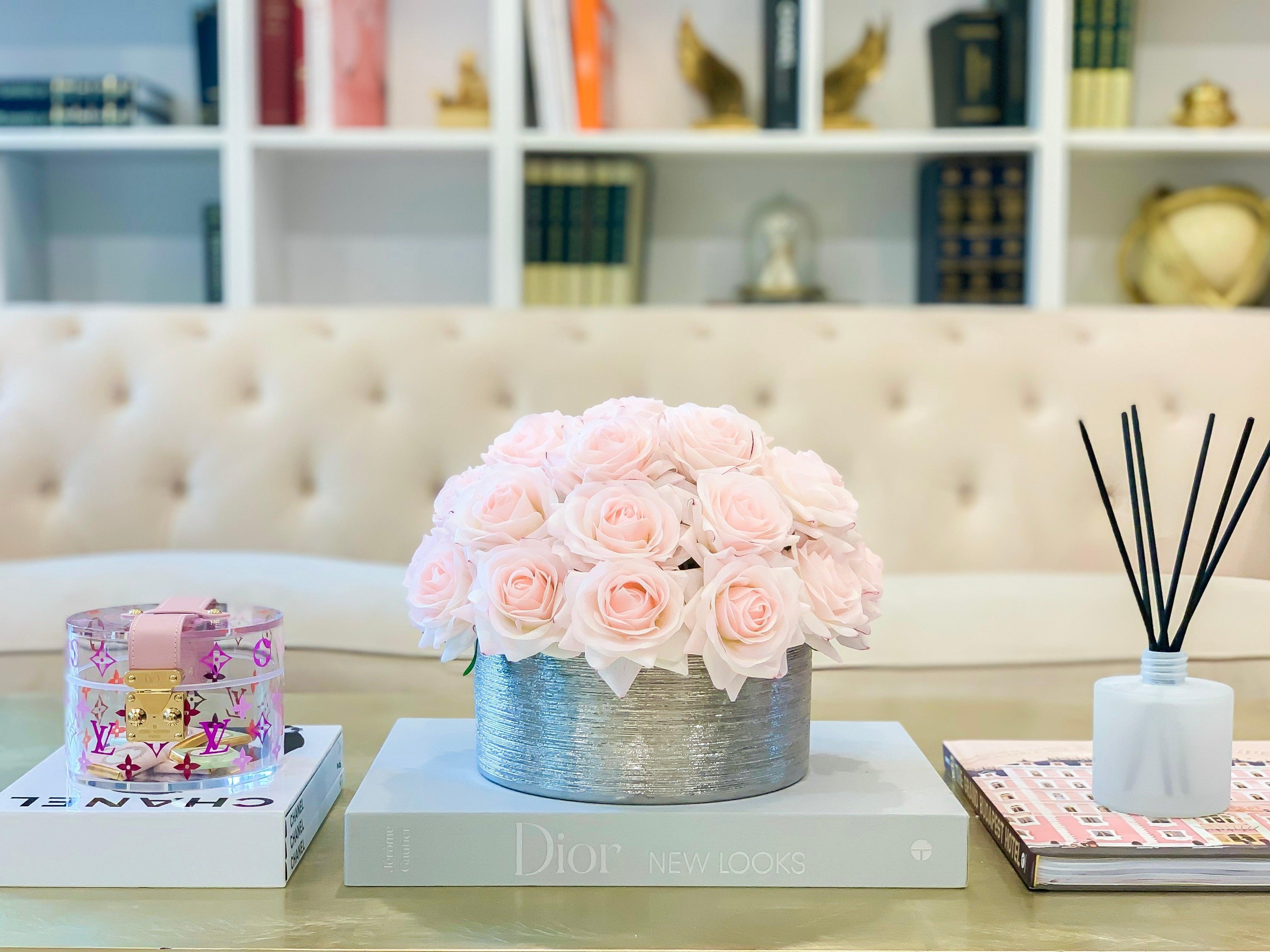 28 Pink Real Touch Rose Arrangement-Real Touch Centerpiece-Artificial Flower Arrangement-Faux Floral Arrangement-Rose Centerpiece-Blush Rose - Flovery