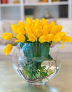 Large Yellow Real Touch Tulip Arrangement-Tulip Real Touch Flower Arrangement-Tulip Centerpiece-Faux Tulip Centerpiece- Yellow Flower Center - Flovery