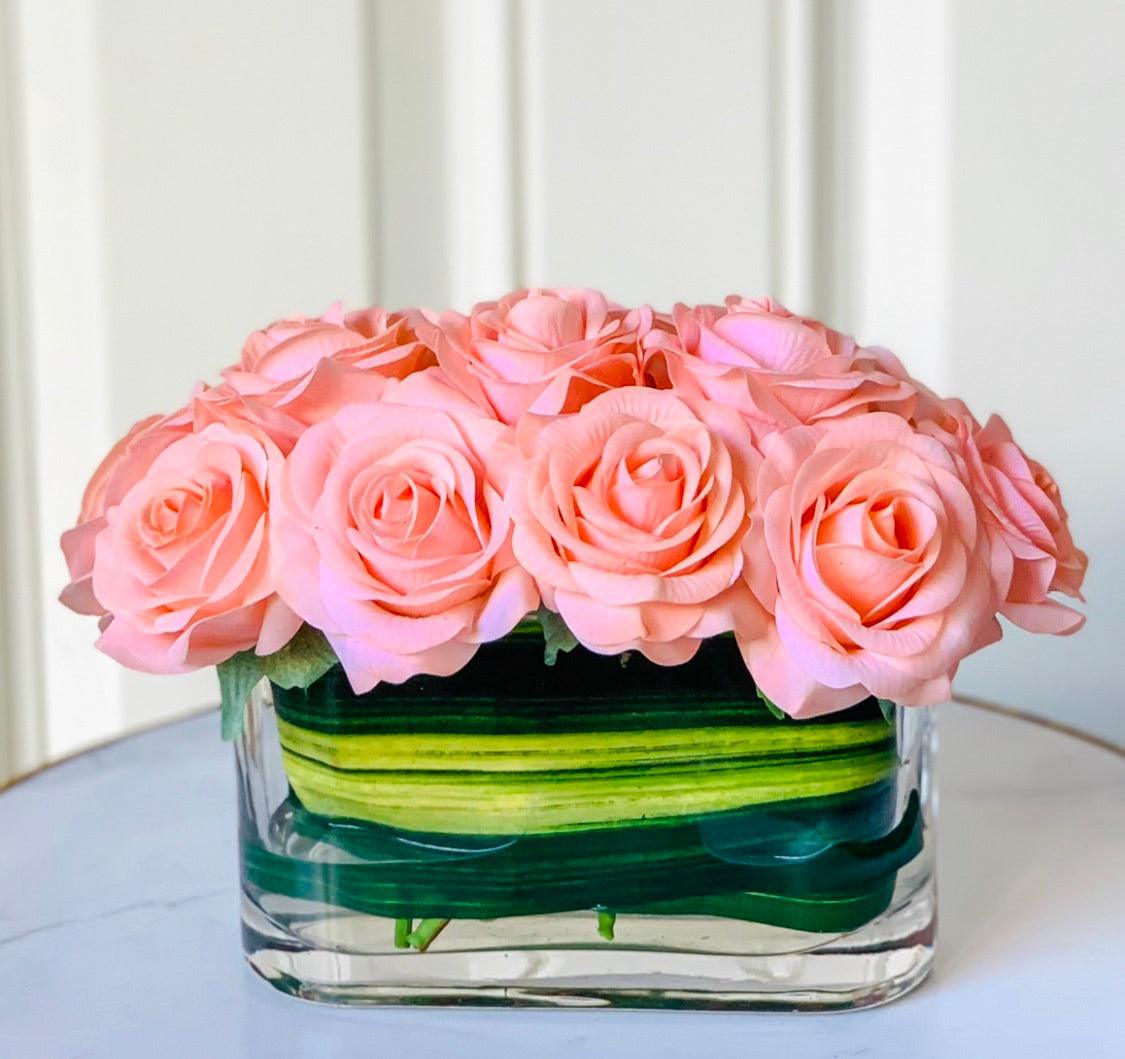 Real Touch Peach Roses Arrangement - Flovery