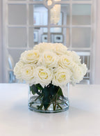 Giant White Rose Real Touch Flower Arrangement In Vase-Large Dining Table Centerpiece-White Real Touch Floral Arrangement Home Decor - Flovery