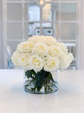 Giant White Rose Real Touch Flower Arrangement In Vase-Large Dining Table Centerpiece-White Real Touch Floral Arrangement Home Decor - Flovery