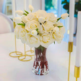 Tall Cream Real Touch Faux Flowers Arrangement-Dining Centerpiece-Silk Flowers-Cream Roses - Flovery