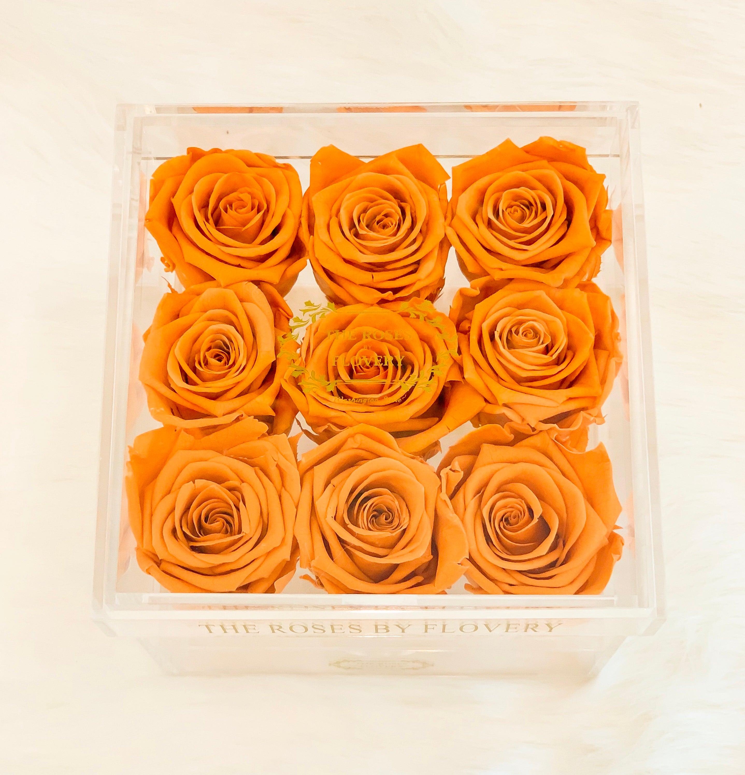 Premium Ecuador preserved orange roses in elegant acrylic box Secondary image
