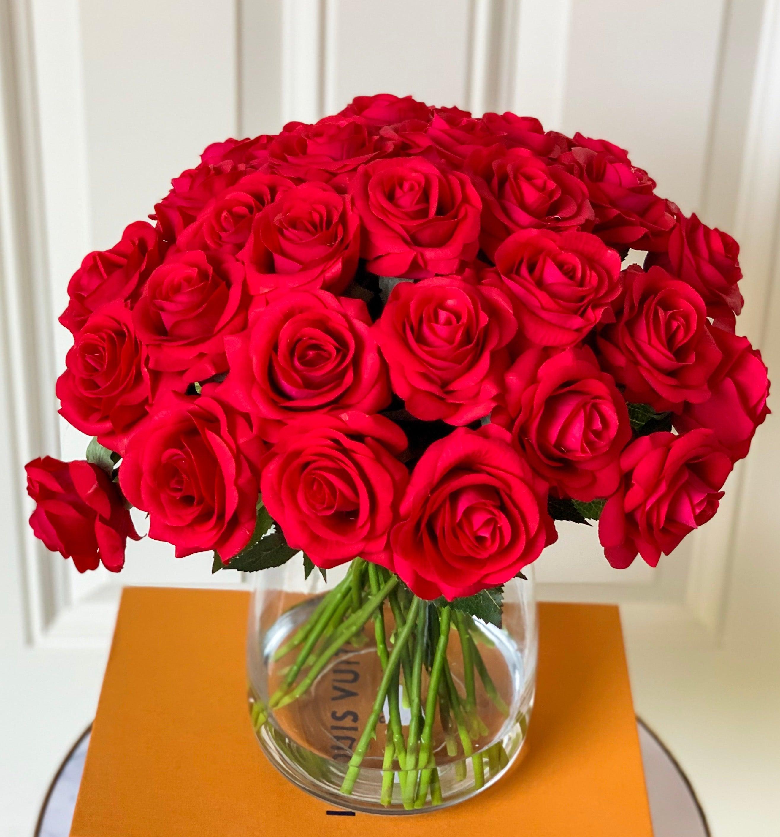 30 Large Real Touch Red Roses Arrangement Secondary image