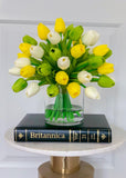 13-in Yellow Red Faux Tulip Centerpiece - Flovery