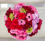 Red Rose Hydrangea Real Touch Arrangement in Gold Vase - Flovery