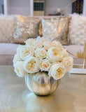Large REAL TOUCH Rose Centerpiece Gold-Cream/Ivory Rose Arrangement English Roses-Large Floral Arrangement-Large Table Centerpiece - Flovery