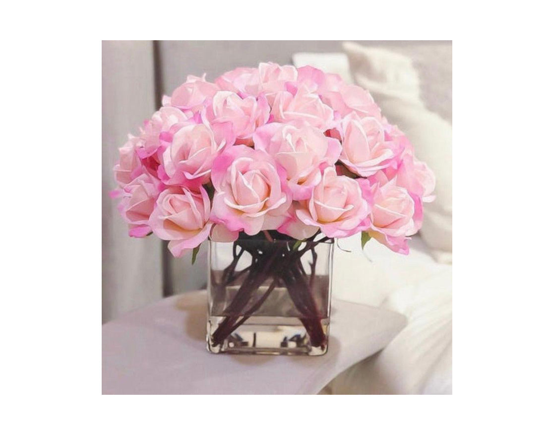 Large Real Touch Pink Rose Square Arrangement - Flovery Main image
