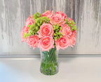 Real Touch Pink Peach Rose Mixed Green Arrangement - Flovery