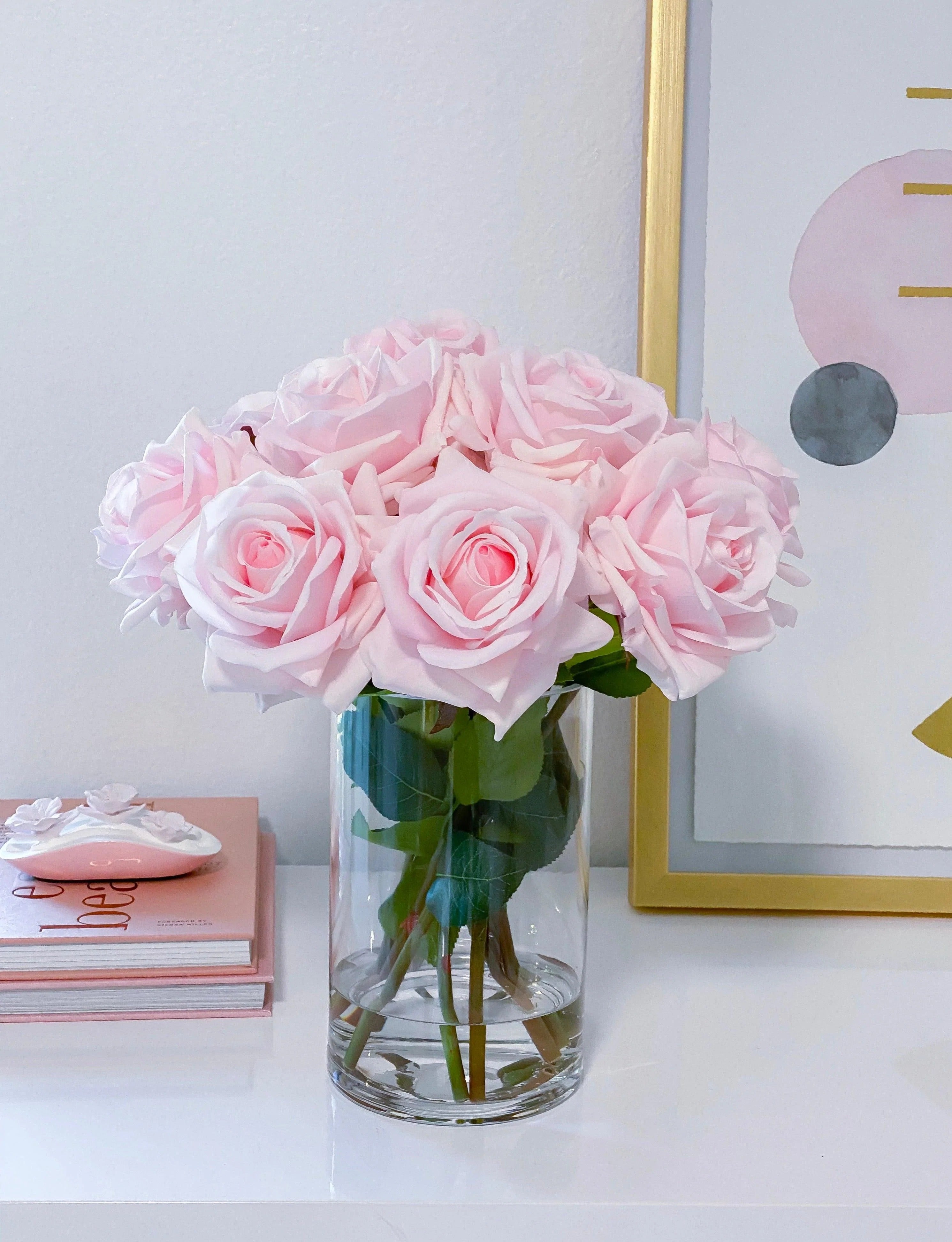 Tall Real Touch Large Rose Centerpiece in Glass Vase Main image