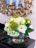 Silk Peonies Hydrangea Buds Glass Vase Arrangement - Flovery