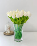 13" Real Touch Tulip-White Tulip Arrangement-Tulip Centerpiece-Floral Arrangement-Faux Flowers-Tulips-White/Offwhite Tulip - Flovery