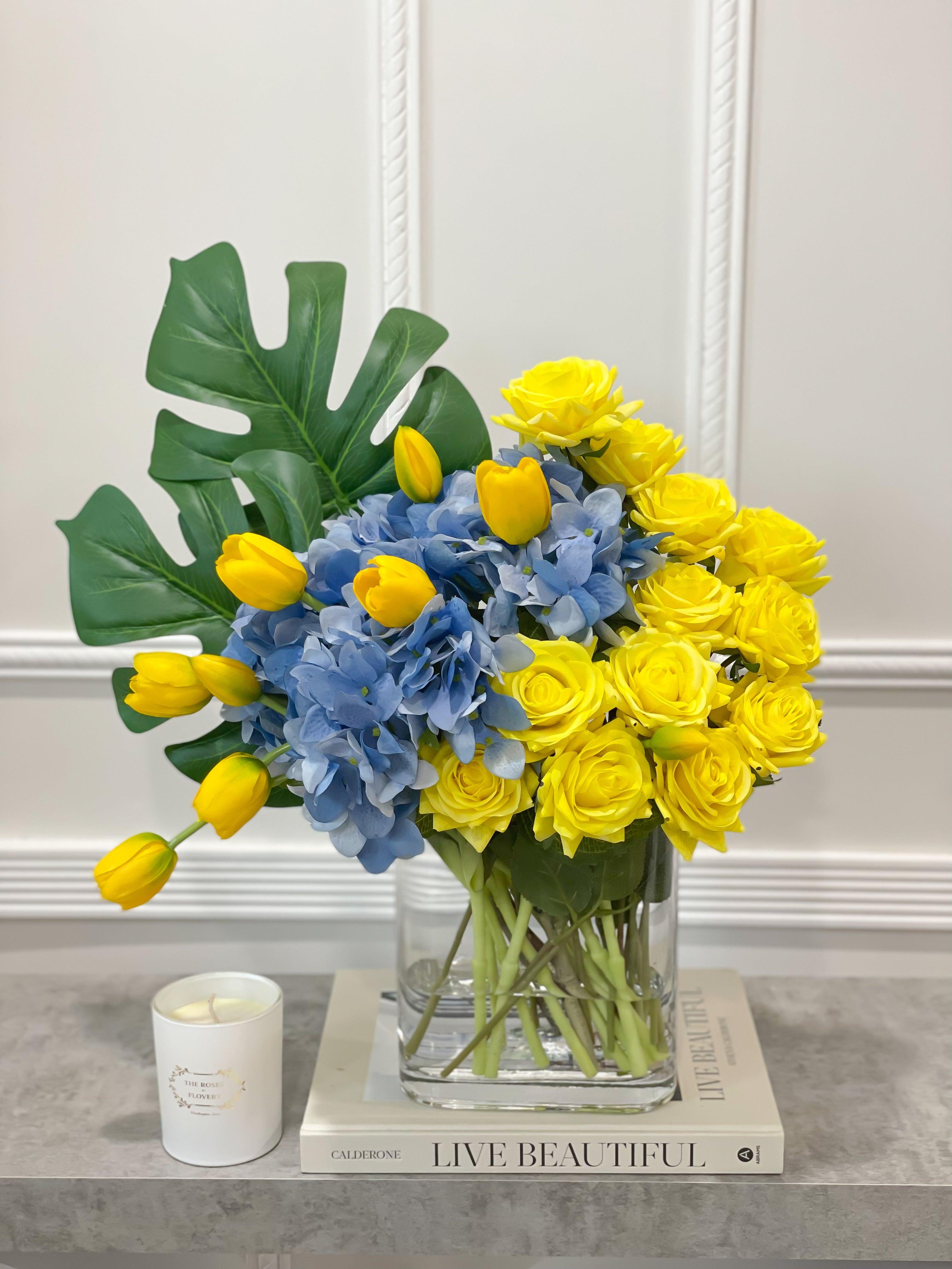 Tropical Blue Yellow Rose Arrangement Secondary image