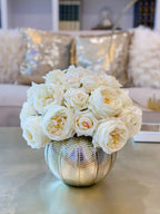 Large REAL TOUCH Rose Centerpiece Gold-Cream/Ivory Rose Arrangement English Roses-Large Floral Arrangement-Large Table Centerpiece - Flovery