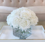 Real Touch White Roses Arrangement In New Design Vase -Artificial Faux Silk Flowers - Centerpiece - Flovery