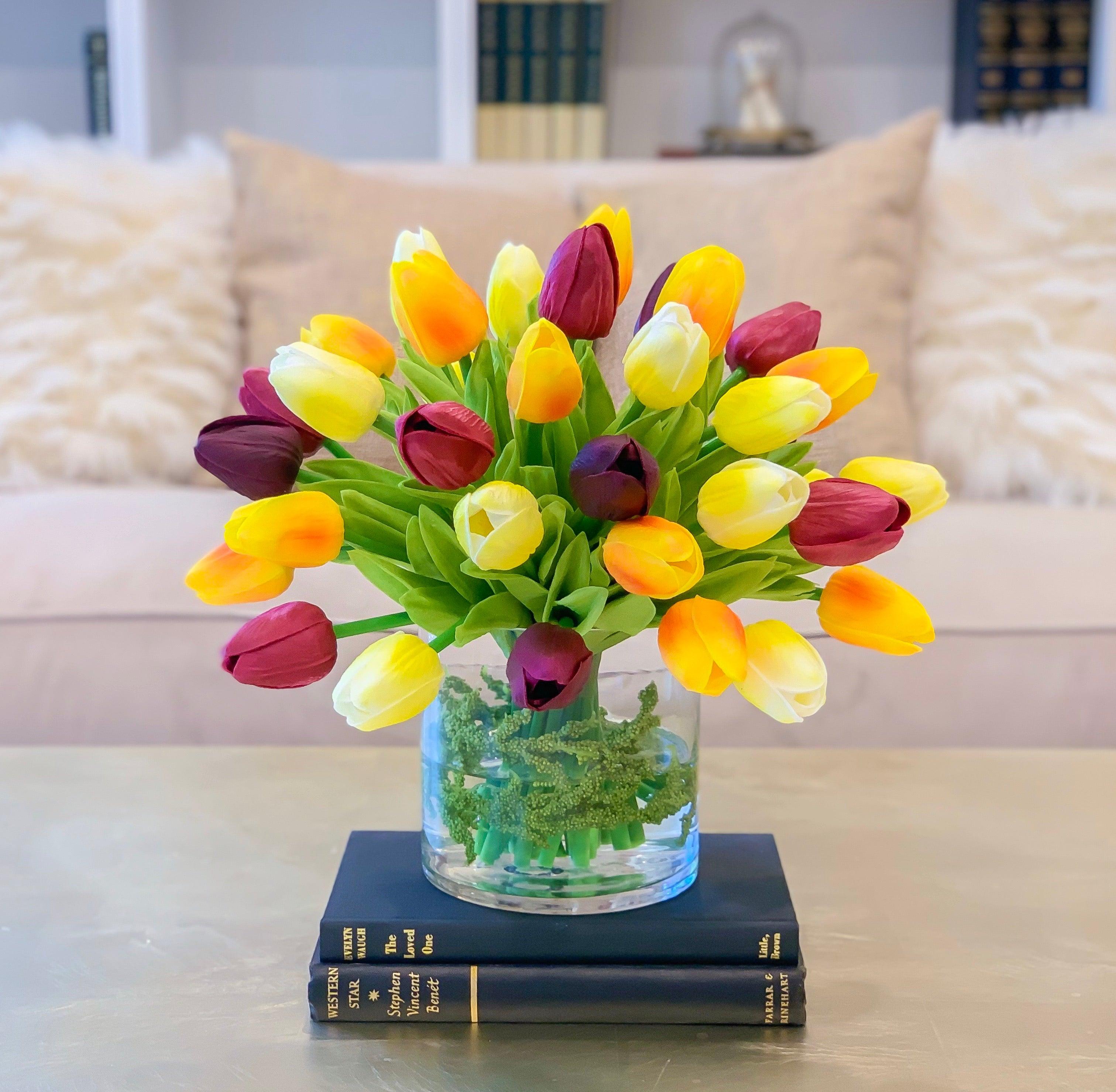 13-in Red Yellow Faux Tulip Real Touch Centerpiece Secondary image