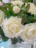 Large White Rose Real Touch- Flower Arrangement in Vase-Artificial Flower Arrangement Home Decor-Large Silk Centerpiece- Floral arrangement - Flovery