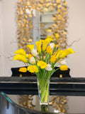 Yellow/White Real Touch Flowers Arrangement-Yellow Calla Lily Real Touch Arrangement-Real Touch Tulip-White/Yellow Tulips Centerpiece - Flovery