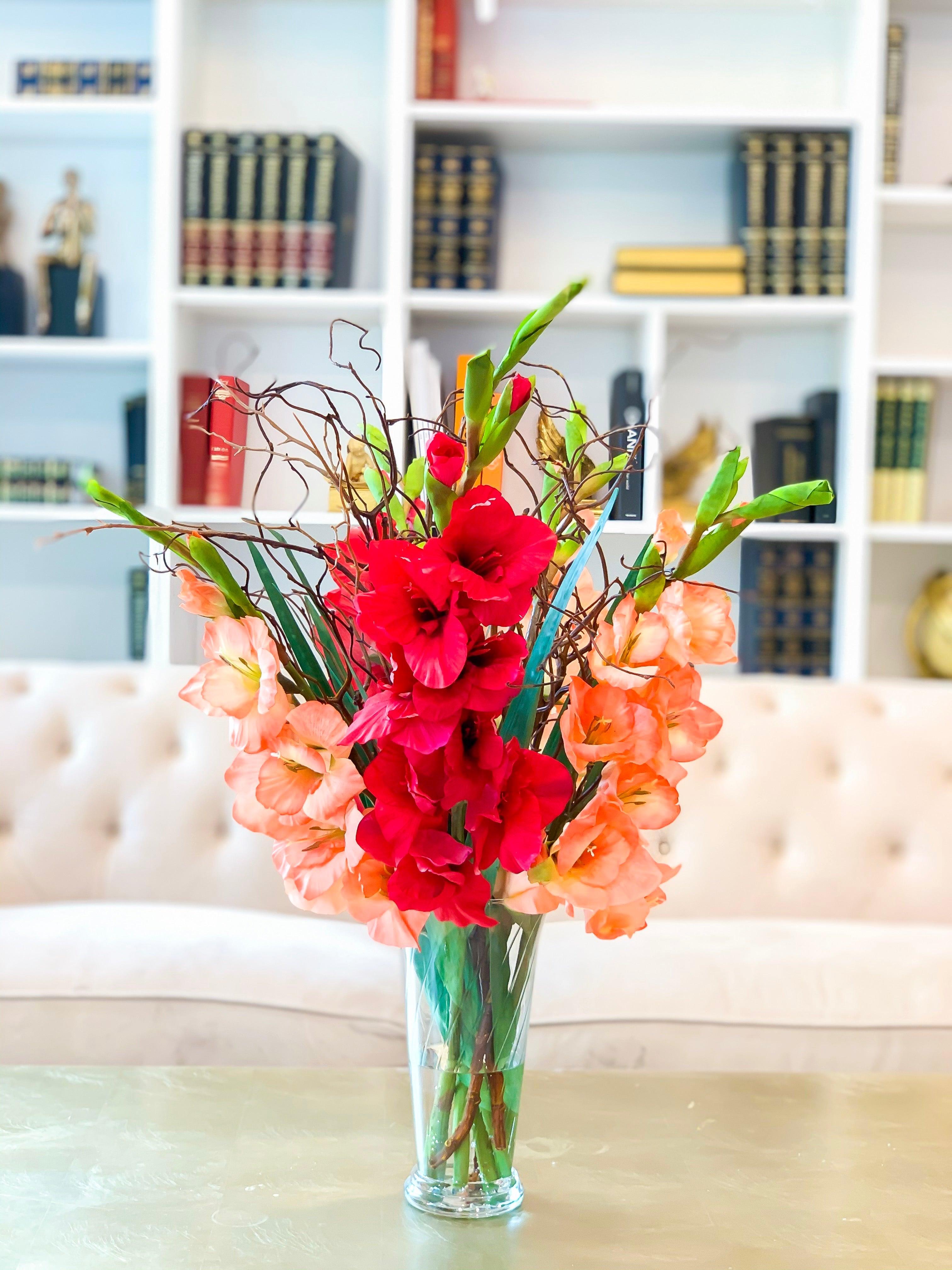 Large Red Orange Gladiola Tall Faux Arrangement 30-in Secondary image