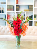 30" Large Real Touch Summer arrangement-Gladiola Arrangement-Red-Orange Gladiola- Gladiola Centerpiece-Faux Gladiola-Silk Floral Arrangement - Flovery