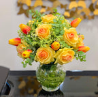Real Touch Centerpiece-Faux Floral Arrangement- Yellow Centerpiece-Silk Flowers Arrangement-True Touch Rose Arrangements - Flovery