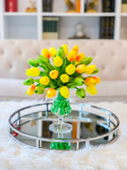 Faux Yellow Tulip Arrangement-Real Touch Centerpiece;Real Touch Tulip Centerpiece-Yellow Silk Tulip Arrangement in Acrylic Water - Flovery