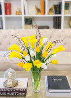 Yellow/White Real Touch Flowers Arrangement-Yellow Calla Lily Real Touch Arrangement-Real Touch Tulip-White/Yellow Tulips Centerpiece - Flovery