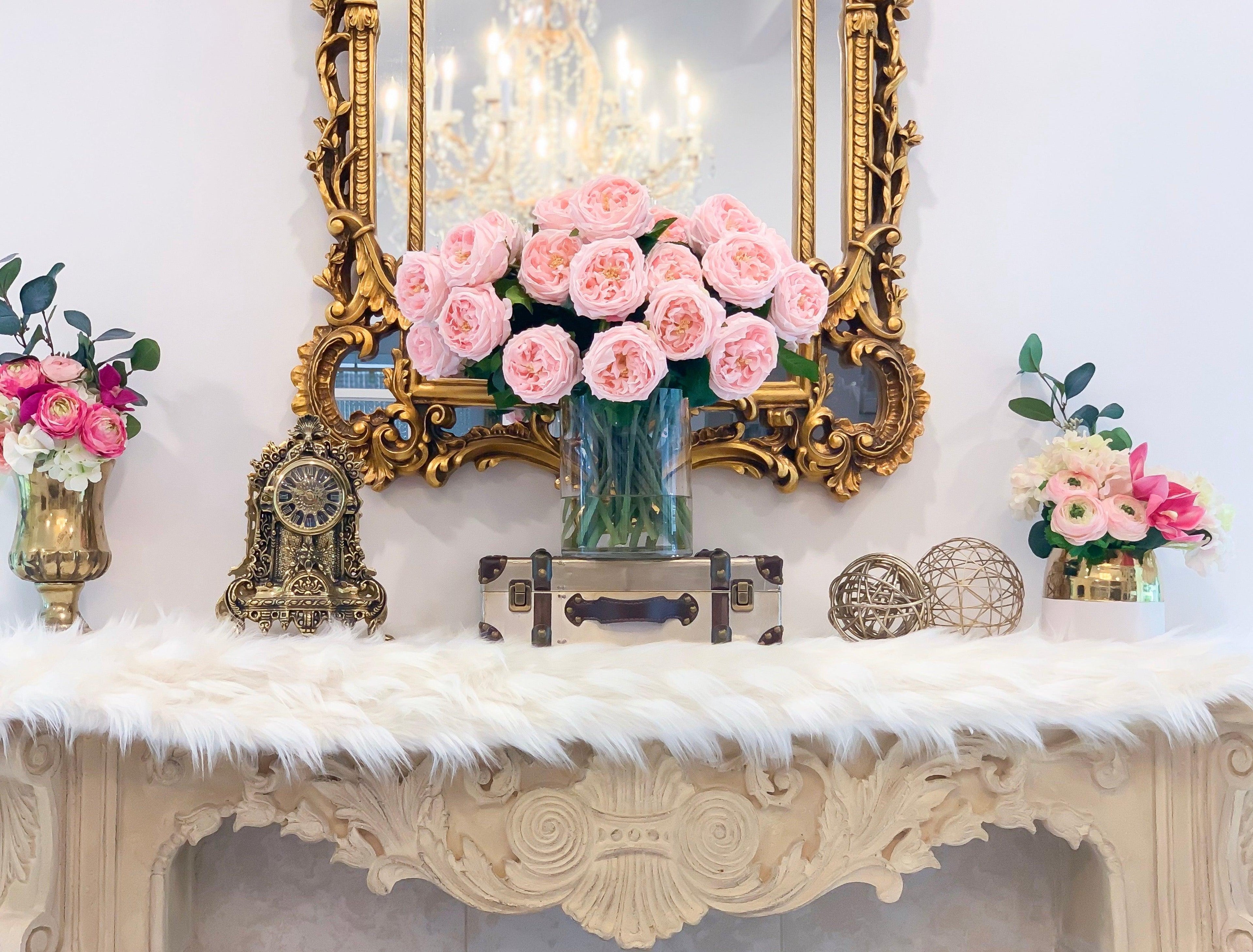18" Large Real Touch Centerpiece-Pink Centerpiece-Dinning Room Centerpiece -Artificial Flower-Faux Floral Arrangement-Large Size Austin Rose - Flovery