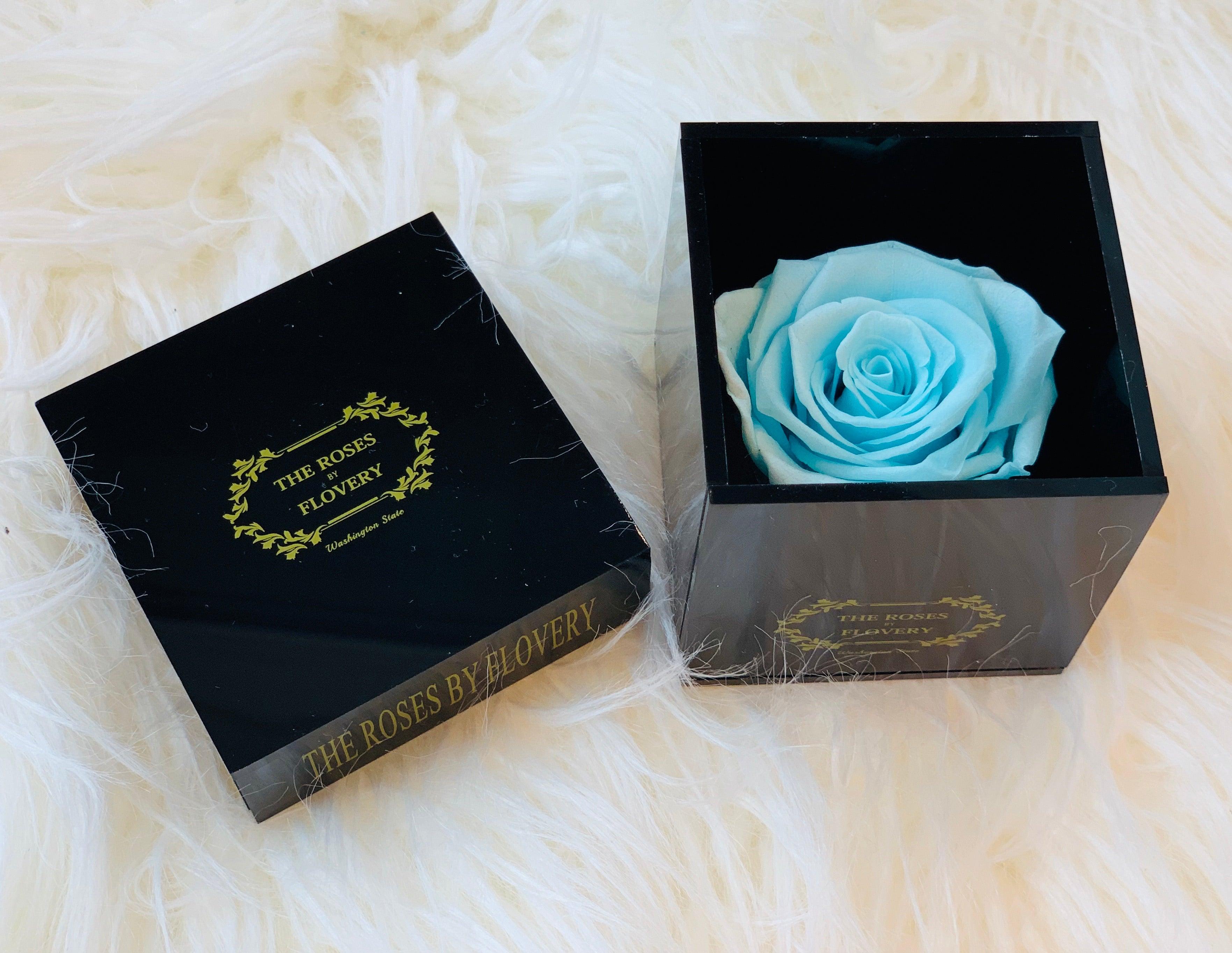 Elegant premium Ecuador preserved Tiffany blue rose in black cube - Flovery Main image