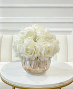 Medium Premium Real Touch White Rose Arrangement in Gold Vase - Flovery