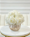 Medium Premium Real Touch White Rose Arrangement in Gold Vase