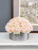 40 Ivory Pink Tipped Real Touch Rose Arrangement in Silver Vase - Flovery