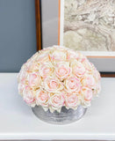 40 Ivory Pink Tipped Real Touch Rose Arrangement in Silver Vase - Flovery