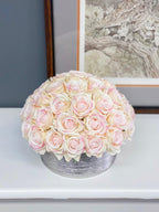 40 Ivory Pink Tipped Real Touch Rose Arrangement in Silver Vase - Flovery