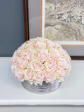 40 Ivory Pink Tipped Real Touch Rose Arrangement in Silver Vase - Flovery