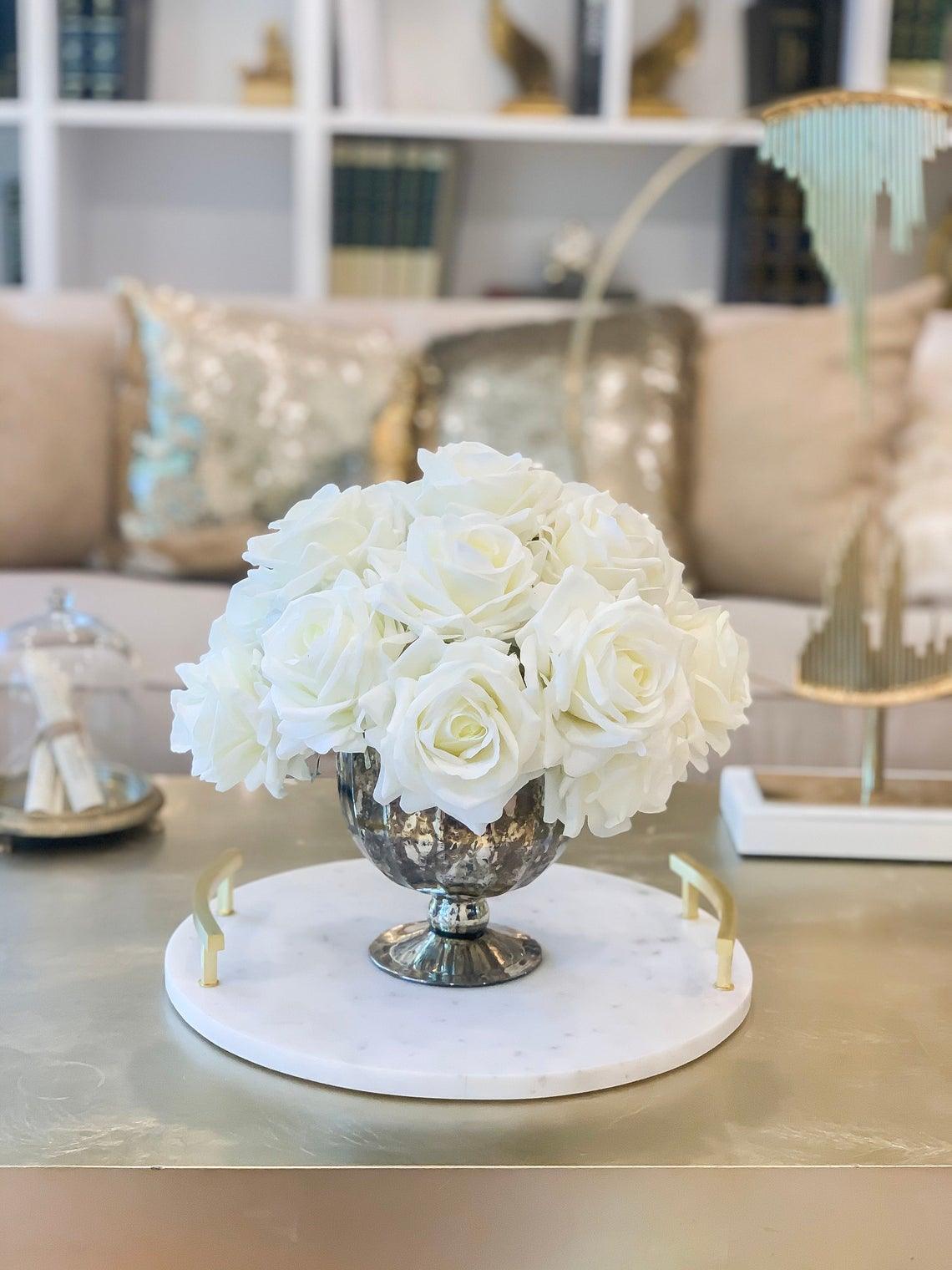 Large Real Touch White Roses Metal Vase Arrangement Secondary image