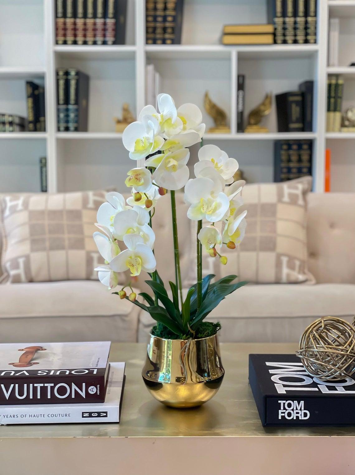 Large Orchid Arrangement Gold Pot - Flovery Main image