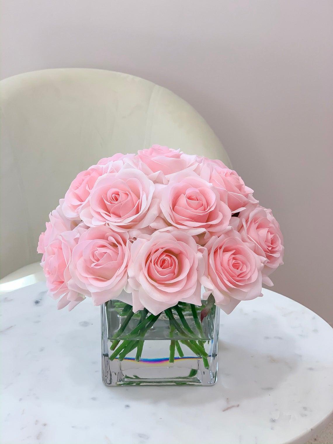 20 Real Touch Pink Roses Arrangement - Flovery