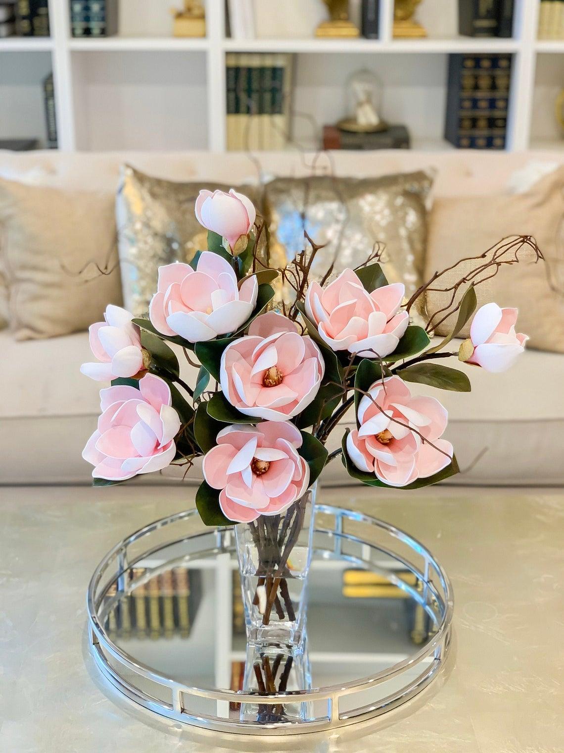 Tall Magnolia Centerpiece-Real Touch Magnolia Arrangement-27" Artificial Flower Arrangement-Real Touch Magnolia Floral Arrangement - Flovery