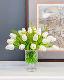 Real Touch White Tulip Centerpiece in Footed Glass Vase - Flovery