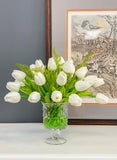 Real Touch White Tulip Centerpiece in Footed Glass Vase - Flovery