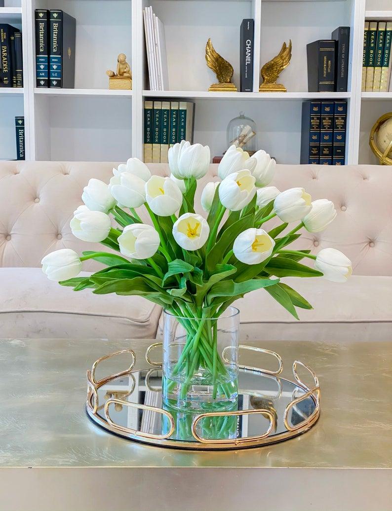 17-in Tall White Real Touch Tulip Centerpiece in Glass Vase Secondary image