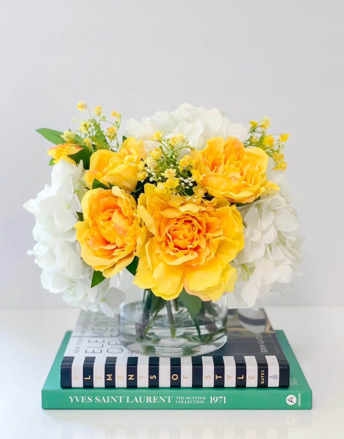 Real Touch Yellow Peony Hydrangea Arrangement Secondary image