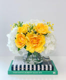 REAL TOUCH Floral Centerpiece Yellow-Floral Arrangement-Real Touch Yellow Peony Arrangement-Real Touch White Hydrangea Centerpiece - Flovery