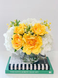 REAL TOUCH Floral Centerpiece Yellow-Floral Arrangement-Real Touch Yellow Peony Arrangement-Real Touch White Hydrangea Centerpiece - Flovery
